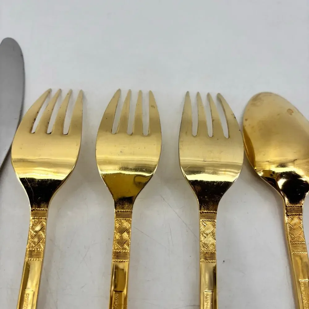 11 Vtg Oxford Hall Stainless Japan Gold Tone Flatware Regency
